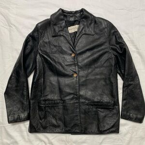 Marshall Fields and Company Women's Black Leather Button-Front Jacket